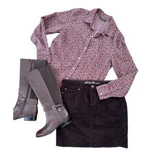 Eddie Bauer Sz 4 Corduroy Skirt mini short women small wine brown bottoms pants